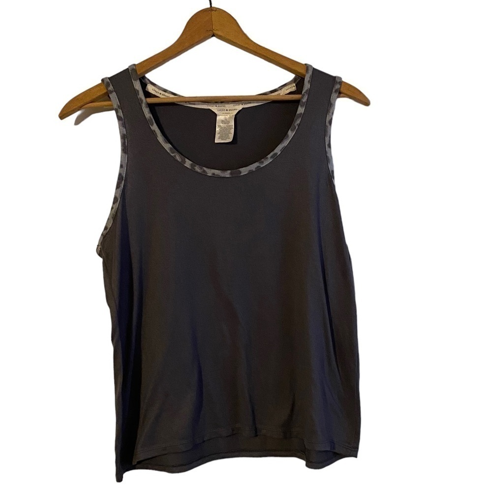 Lucky Brand Gray Tank with Leopard Accent Size Large